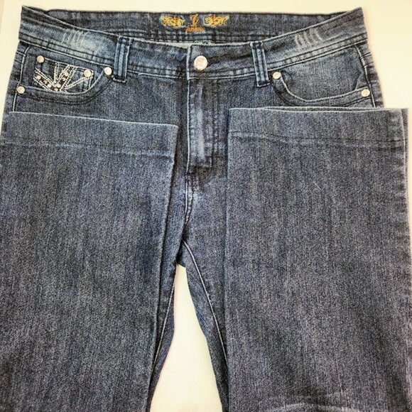Ladies JZ Premium Denim Sz 15 Embellished/Embroidered Dark Wash Jeans Bootcut Fl - Picture 3 of 4